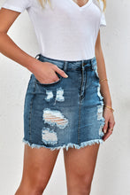 Load image into Gallery viewer, Distressed Raw Hem Denim Mini Skirt