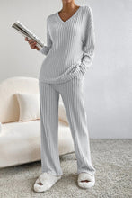 Load image into Gallery viewer, Ribbed V-Neck Top and Pants Set