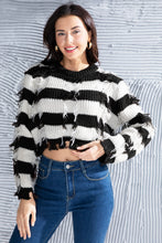 Load image into Gallery viewer, Striped Fringe Round Neck Sweater