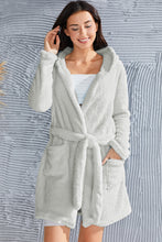 Load image into Gallery viewer, Fuzzy Tied Pocketed Hooded Lounge Nightgown