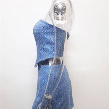 Load image into Gallery viewer, Fashionable Denim Ripped Sequin Mini Skirt Bandeau Set