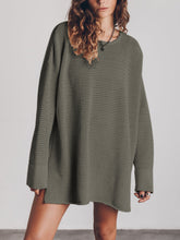 Load image into Gallery viewer, Openwork Round Neck Long Sleeve Slit Sweater