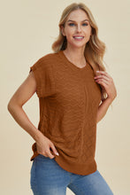 Load image into Gallery viewer, Double Take Full Size Cable-Knit Round Neck Cap Sleeve Sweater