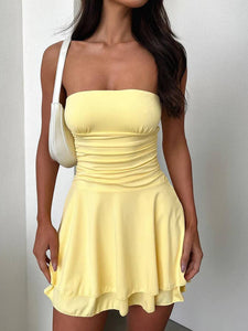 Stylish Bandeau Bodycon Cropped Dress: Yellow / XL