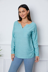 Texture Notched Drop Shoulder Top