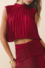 Load image into Gallery viewer, Mock Neck Pleated Overlay Sleeveless Crop Top and Skirt