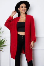 Load image into Gallery viewer, Open Front Long Sleeve Longline Cardigan with Pockets