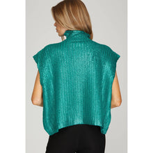 Load image into Gallery viewer, Metallic Foil Short Sleeve Sweater Top: GREEN