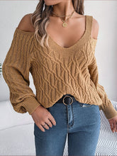 Load image into Gallery viewer, Cable-Knit Cold Shoulder Long Sleeve Sweater