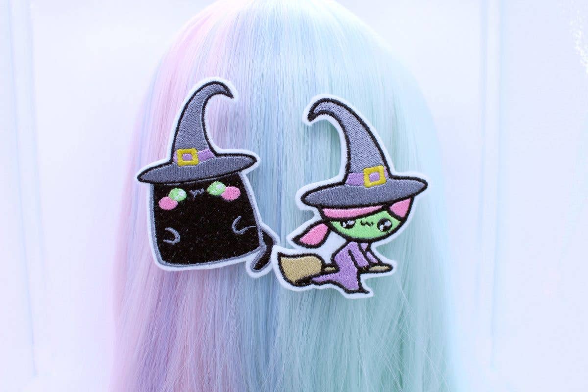 Kawaii Witch And Black Cat Hair Clip Set