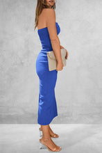 Load image into Gallery viewer, Ribbed Strapless Slit Midi Dress: Dark Blue / L