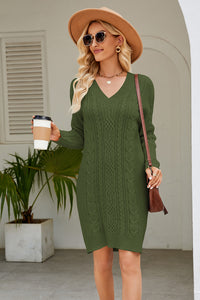 Cable-Knit Long Sleeve Sweater Dress