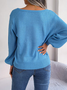 Cable-Knit Square Neck Long Sleeve Sweater