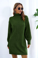 Load image into Gallery viewer, Openwork Turtleneck Long Sleeve Sweater Dress