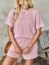 Load image into Gallery viewer, Textured Round Neck Short Sleeve Top and Shorts Set