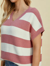 Load image into Gallery viewer, Double Take Full Size Striped V-Neck Short Sleeve Sweater