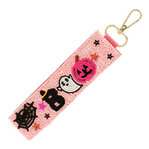 Halloween Boo Decorative Seed Bead Key Chain : White