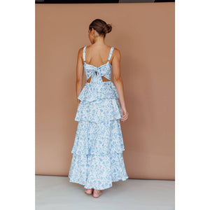 TIE UP TIERED SKIRT MAXI DRESS: BLUE / S