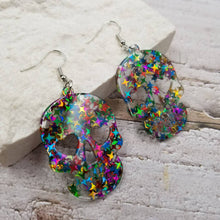 Load image into Gallery viewer, Confetti Halloween Skull Earrings || Choose Color: Green