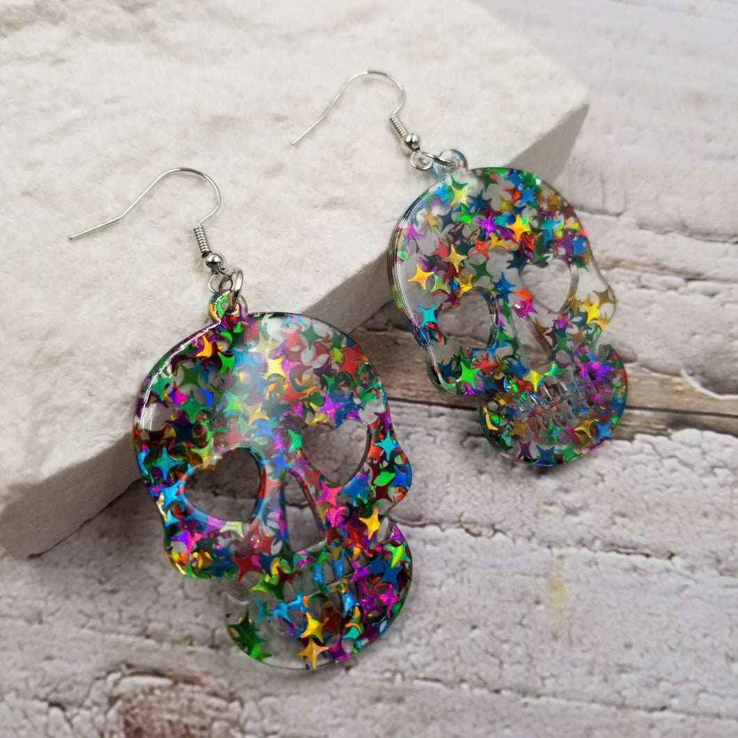 Confetti Halloween Skull Earrings || Choose Color: Multi-Colored