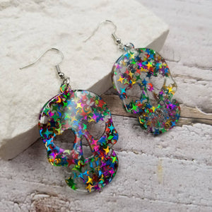 Confetti Halloween Skull Earrings || Choose Color: Green