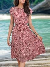 Load image into Gallery viewer, Printed Cap Sleeve Tie Waist Dress