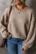 Load image into Gallery viewer, Plus Size Pearl Detail Round Neck Long Sleeve Sweater