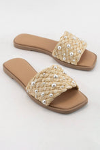Load image into Gallery viewer, ENGINE PEARL DECOR RAFFIA WOVEN UPPER SLIDE SANDAL: NATURAL RAFFIA / 10