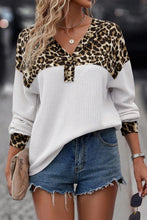 Load image into Gallery viewer, Waffle-Knit Leopard V-Neck Long Sleeve Blouse