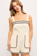 Load image into Gallery viewer, EMBROIDERED EDGE SLEEVELESS ROMPER: BLACK COMBO / L