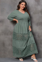 Load image into Gallery viewer, Plus Size Tied V-Neck Smocked Crochet Maxi Dress