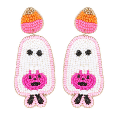 Trick or Treat Ghost Beaded Dangle Earrings: Pink