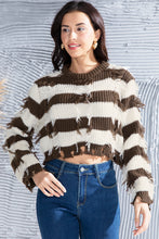 Load image into Gallery viewer, Striped Fringe Round Neck Sweater