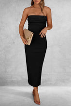 Load image into Gallery viewer, Ribbed Strapless Slit Midi Dress: Dark Blue / L