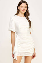 Load image into Gallery viewer, Ruched Short Puff Sleeve Voile Mini Dress: Burgundy / M