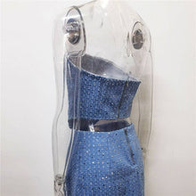 Load image into Gallery viewer, Fashionable Denim Ripped Sequin Mini Skirt Bandeau Set