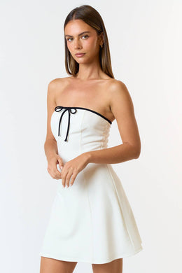 CONTRAST BINDING FRONT BOW TUBE FLARE MINI DRESS