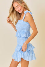 Load image into Gallery viewer, Smocked Ruffle Mini Dress: SKY BLUE / L