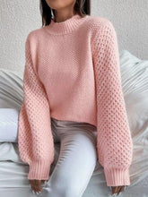 Load image into Gallery viewer, Openwork Mock Neck Long Sleeve Sweater