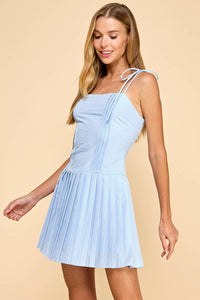 Adjustable Straps Pleated Detail Dress: Baby Blue / L