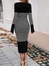 Load image into Gallery viewer, Devine Striped V-Neck Long Sleeve Sweater Dress