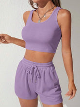 Load image into Gallery viewer, Scoop Neck Wide Strap Top and Drawstring Shorts Set