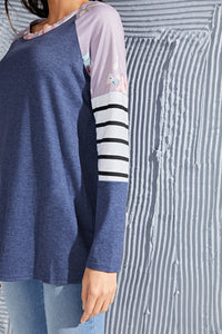 Striped Round Neck Raglan Sleeve T-Shirt