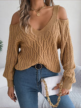 Load image into Gallery viewer, Cable-Knit Cold Shoulder Long Sleeve Sweater