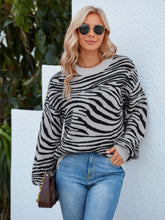 Load image into Gallery viewer, Animal Print Round Neck Dropped Shoulder Sweater