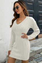 Load image into Gallery viewer, Cable-Knit V-Neck Long Sleeve Mini Sweater Dress