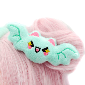 Kawaii Bat Plush Hair Clip: Mint