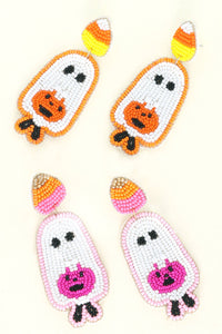 Trick or Treat Ghost Beaded Dangle Earrings: Pink