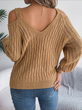 Load image into Gallery viewer, Cable-Knit Cold Shoulder Long Sleeve Sweater