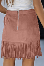 Load image into Gallery viewer, Fringe Detail Zip-Back Skirt with Pockets